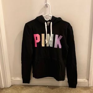 PINK full zip hoodie. Size small. Black